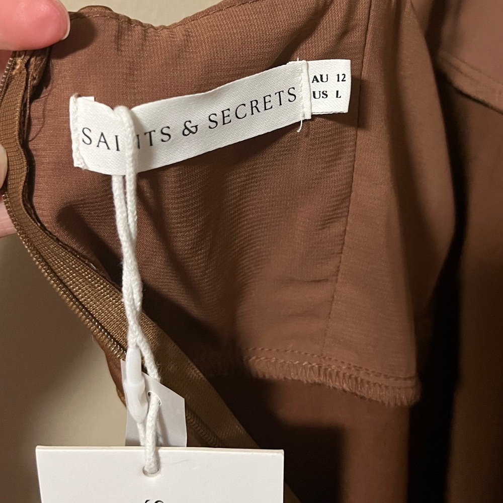 Saints & Secrets Brown Satin Slip Mini Dress Large NWT - Picture 8 of 14